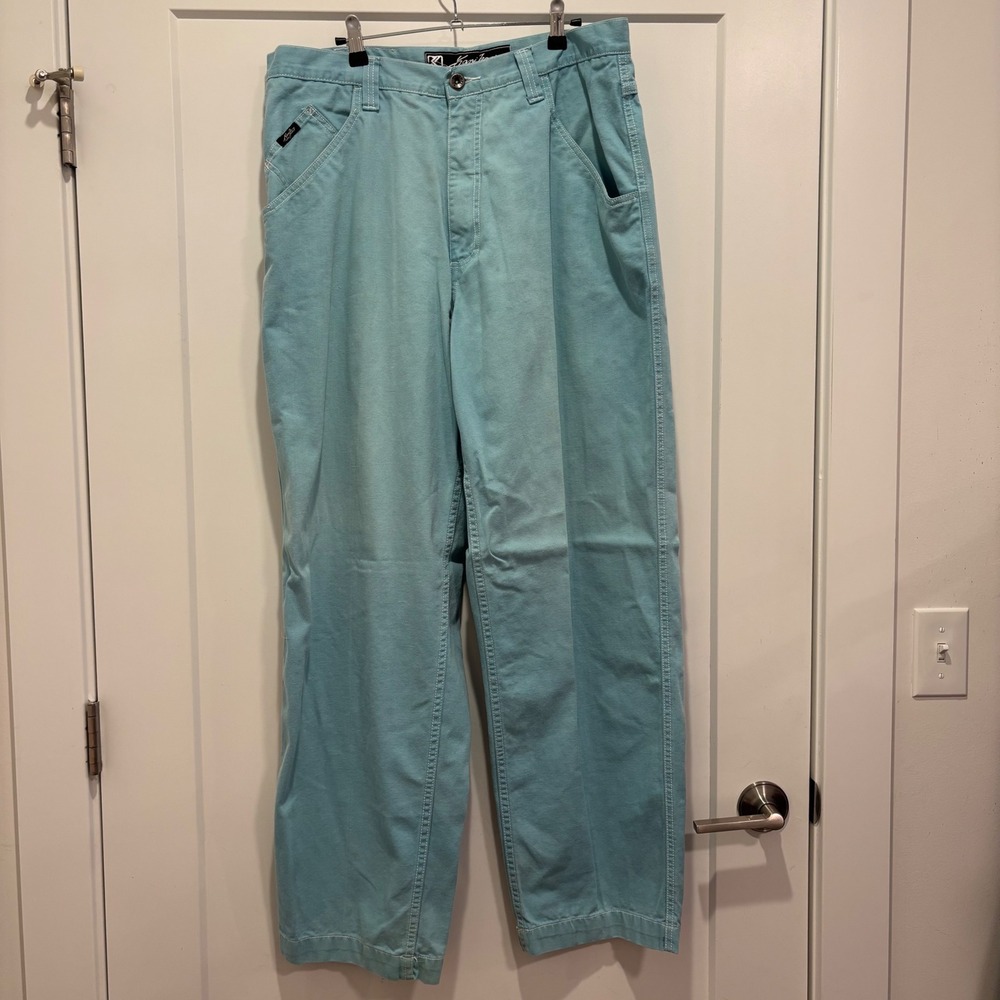 Karl Kani Jeans Mens 36x34 Carpenter Pants Turquoise Blue Vintage Streetwear